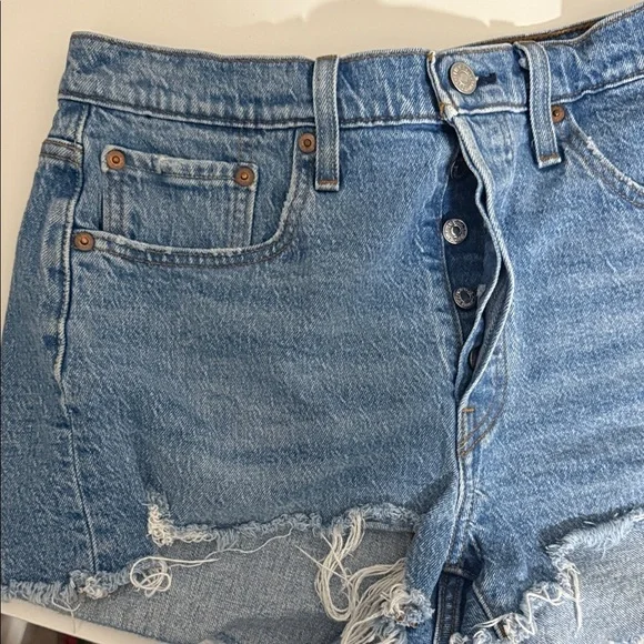 Levi's 501 Blue Distressed Jean Shorts - Picture 6 of 7